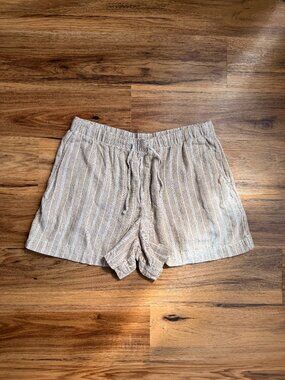 Gap high waisted beige/white linen drawstring shorts